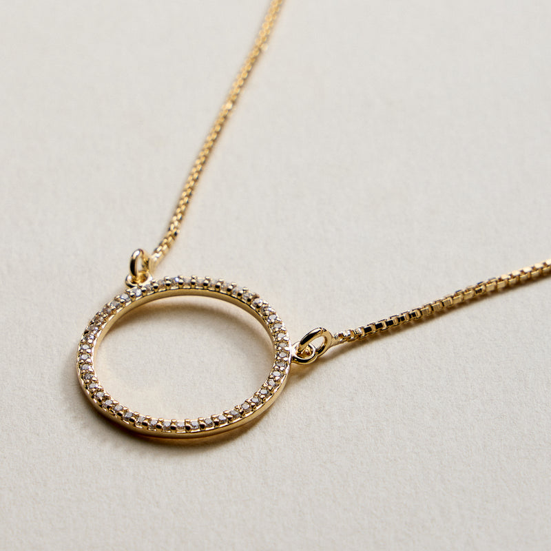 Gold Filled Circle Pendant Necklace with Cubic Zirconia
