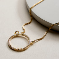 Gold Filled Circle Pendant Necklace with Cubic Zirconia