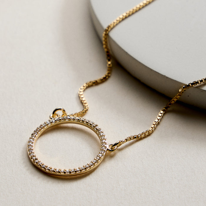 Gold Filled Circle Pendant Necklace with Cubic Zirconia