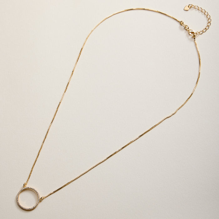Gold Filled Circle Pendant Necklace with Cubic Zirconia