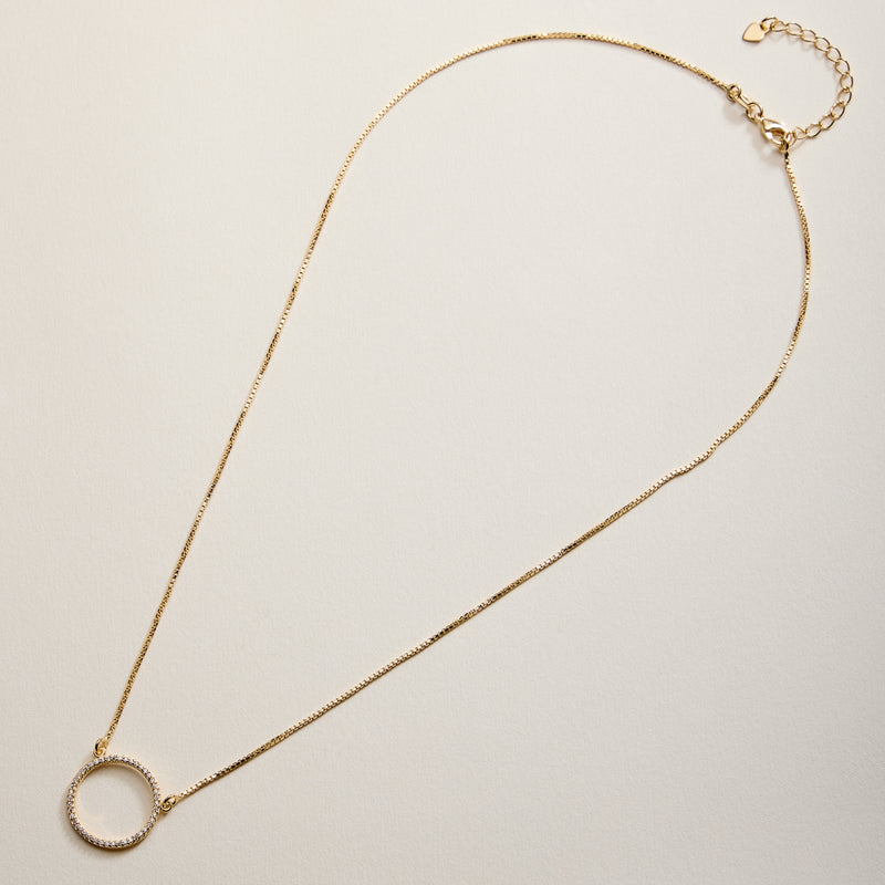 Gold Filled Circle Pendant Necklace with Cubic Zirconia