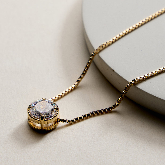 Gold Filled Gold Filled Solitaire Round Cut CZ Pendant Necklace