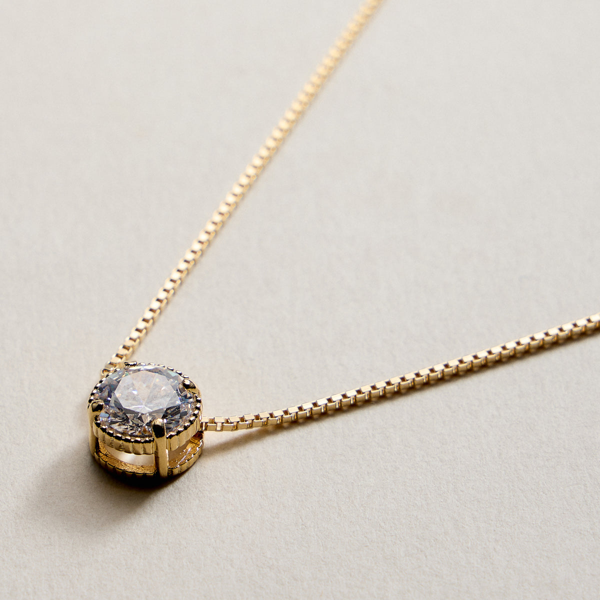 Gold Filled Solitaire Round Cut CZ Pendant Necklace