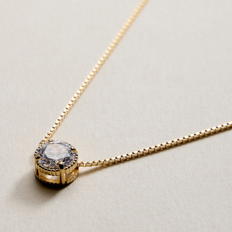 Gold Filled Solitaire Round Cut CZ Pendant Necklace
