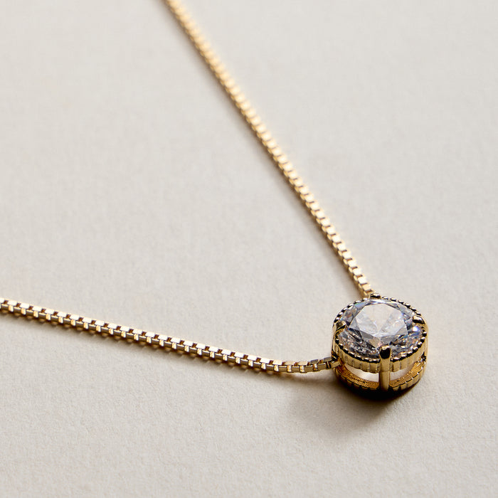 Gold Filled Solitaire Round Cut CZ Pendant Necklace