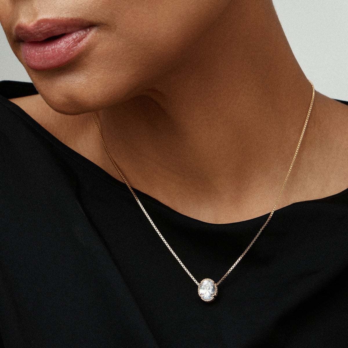 Gold Filled Oval CZ Solitaire Necklace