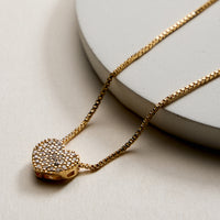 Gold Filled Heart Pendant Necklace with Sparkling Stones