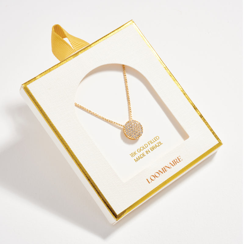 Gold Filled Disc Pendant Necklace with Cubic Zirconia