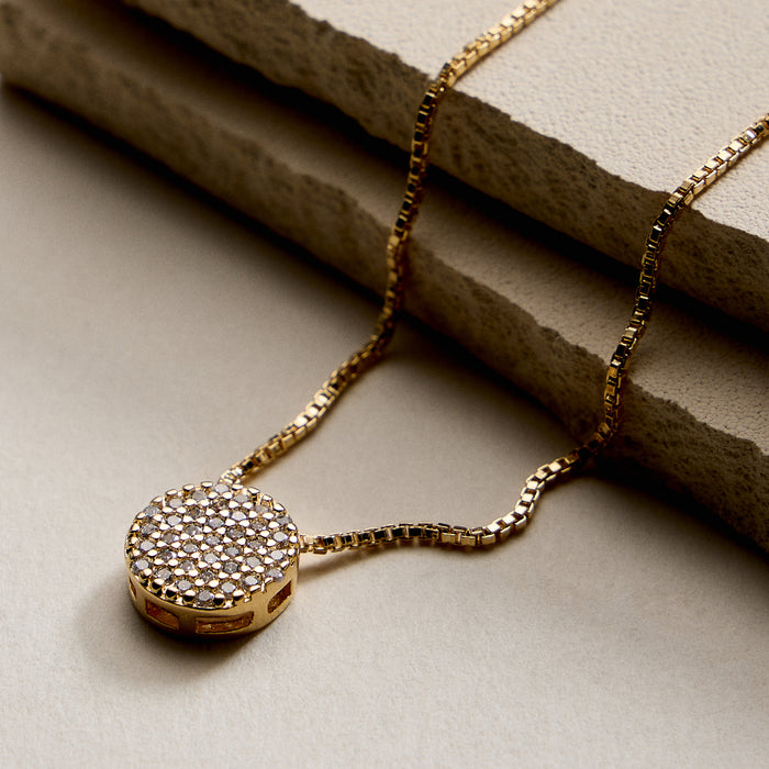 Gold Filled Disc Pendant Necklace with Cubic Zirconia
