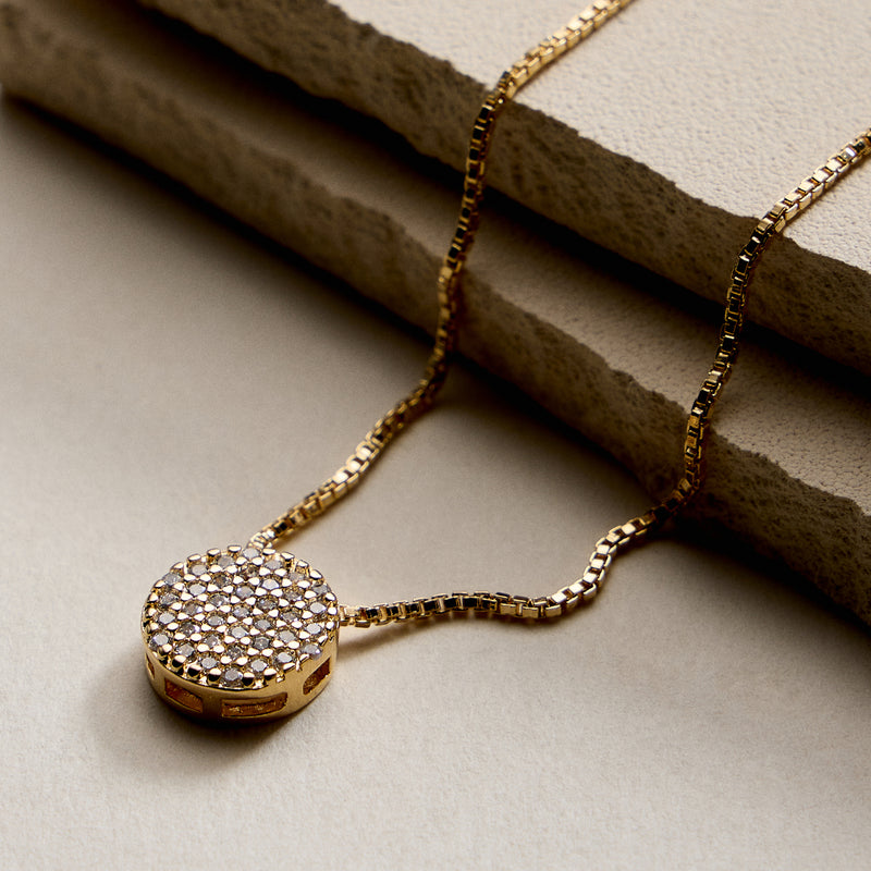 Gold Filled Disc Pendant Necklace with Cubic Zirconia