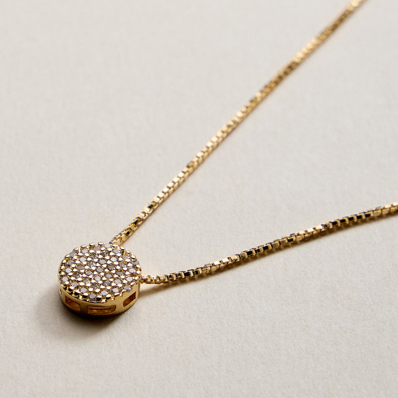 Gold Filled Disc Pendant Necklace with Cubic Zirconia