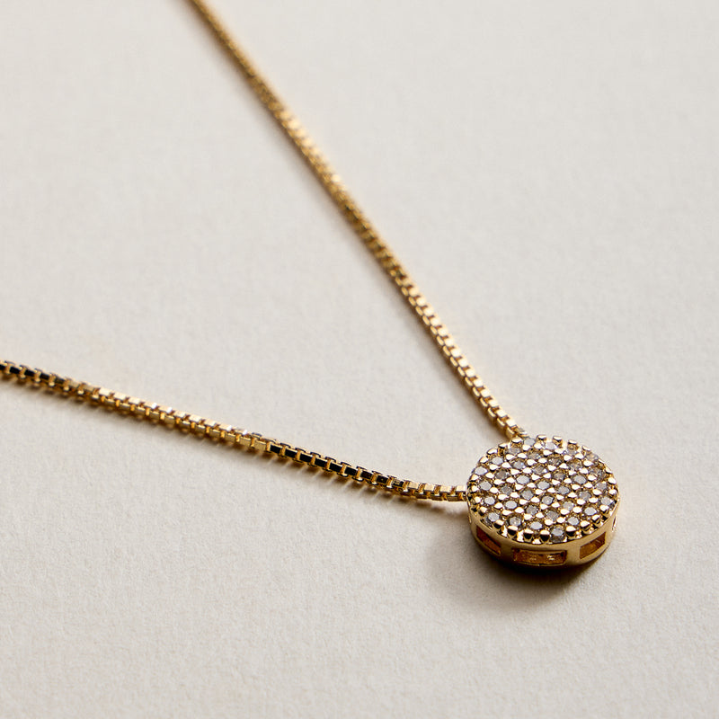 Gold Filled Disc Pendant Necklace with Cubic Zirconia