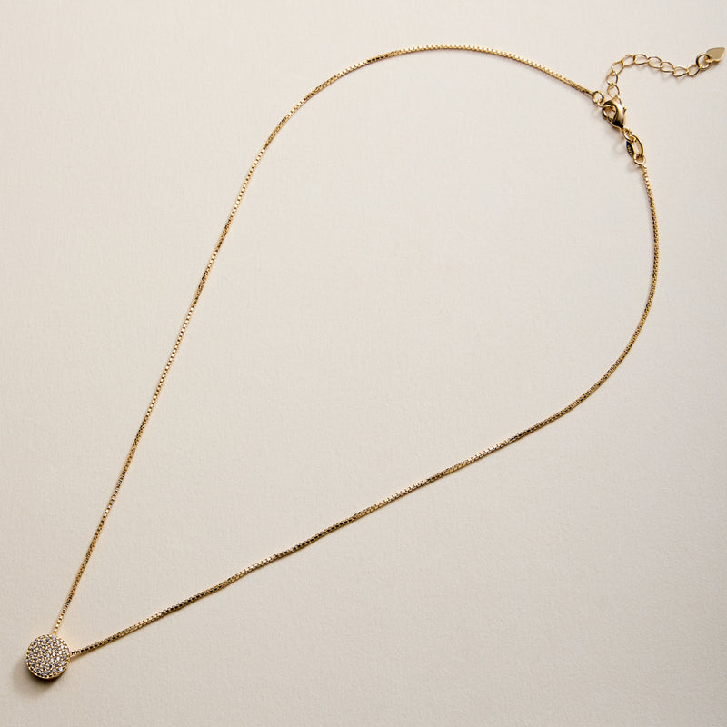 Gold Filled Disc Pendant Necklace with Cubic Zirconia
