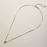Gold Filled Box Chain Necklace with Geometric Cube Pendant