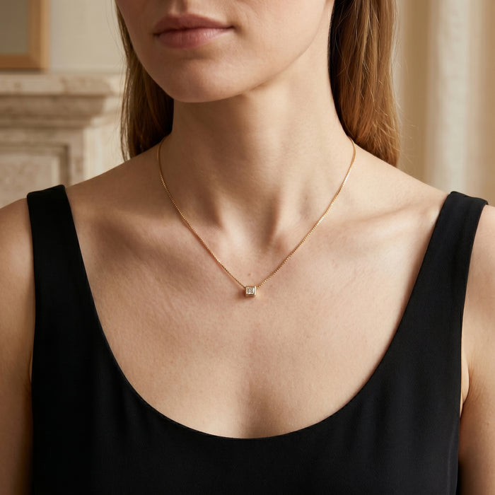 18K Gold Filled CZ in Cube Pendant Necklace
