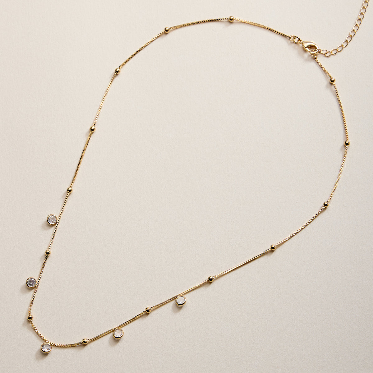 Gold Filled Box Chain with Bezel Charms, Gold Accents Necklace
