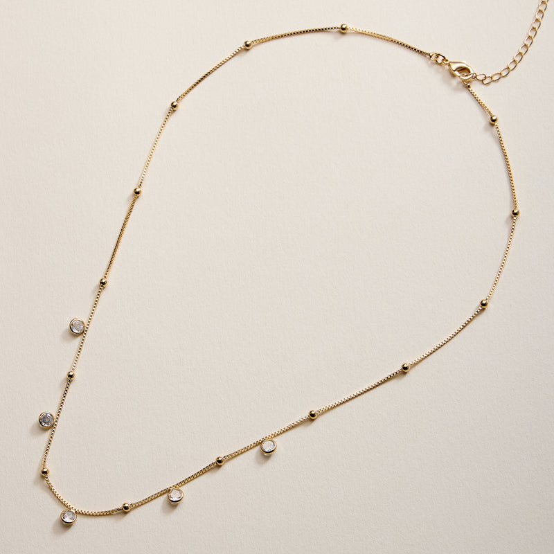Gold Filled Box Chain with Bezel Charms, Gold Accents Necklace