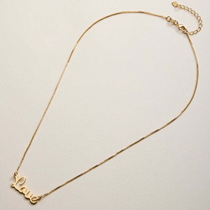 Gold Filled “Love” Necklace – Script Pendant on Dainty Chain