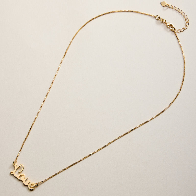 Gold Filled “Love” Necklace – Script Pendant on Dainty Chain