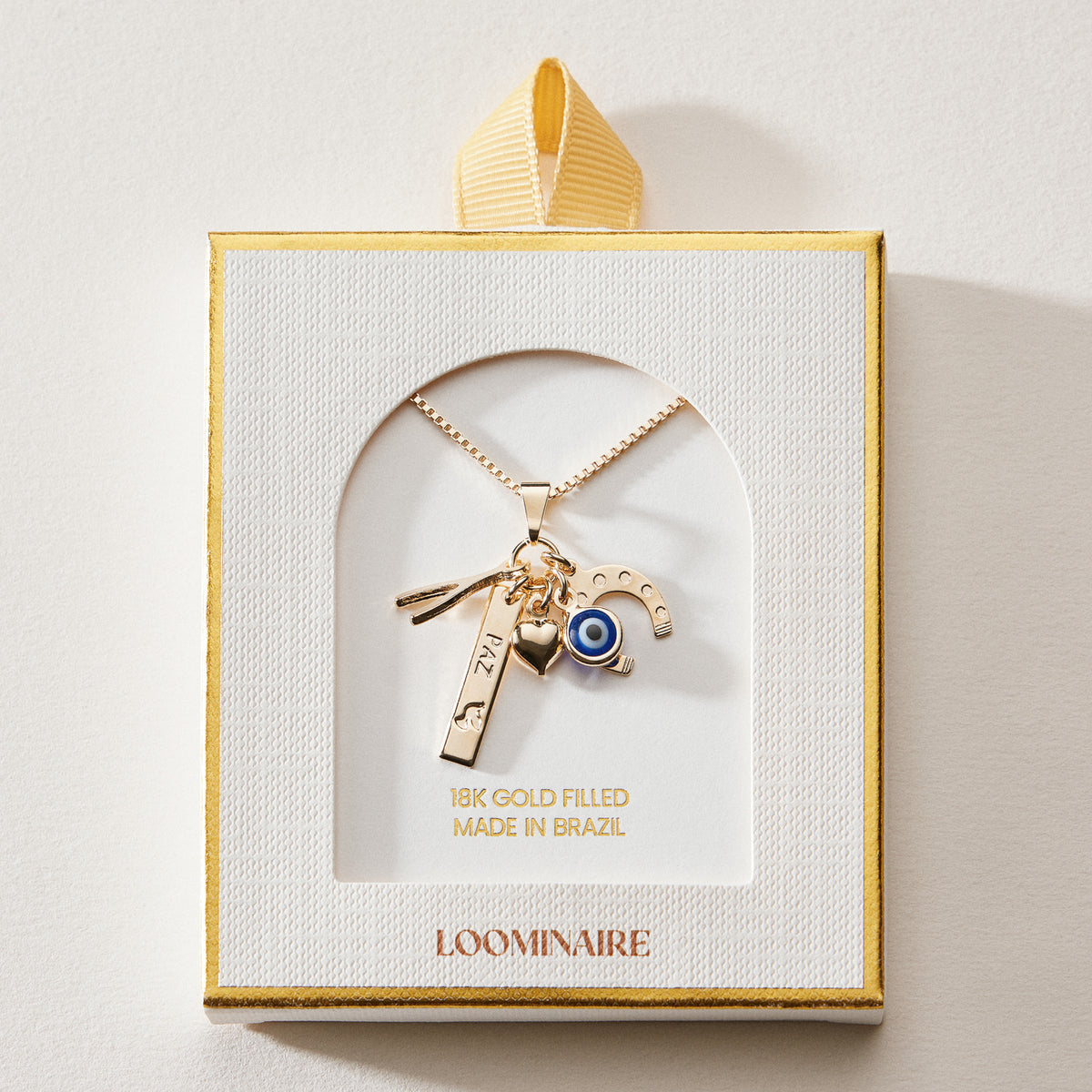 18K Gold Filled Lucky Charm Necklace with Horseshoe Pendants