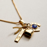 Gold Filled Charm Necklace – Heart, Horseshoe, Evil Eye & Wishbone Pendant