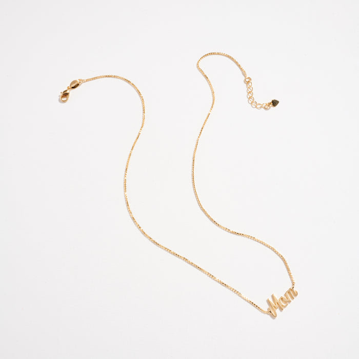18K Gold Filled “Mom” Necklace – Dainty Script Pendant Chain, Made in Brazil