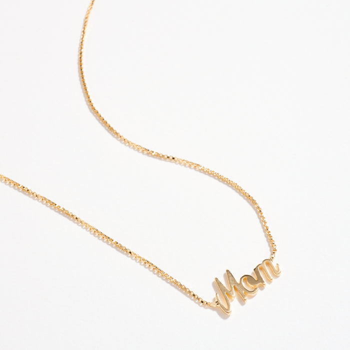18K Gold Filled “Mom” Necklace – Dainty Script Pendant Chain, Made in Brazil