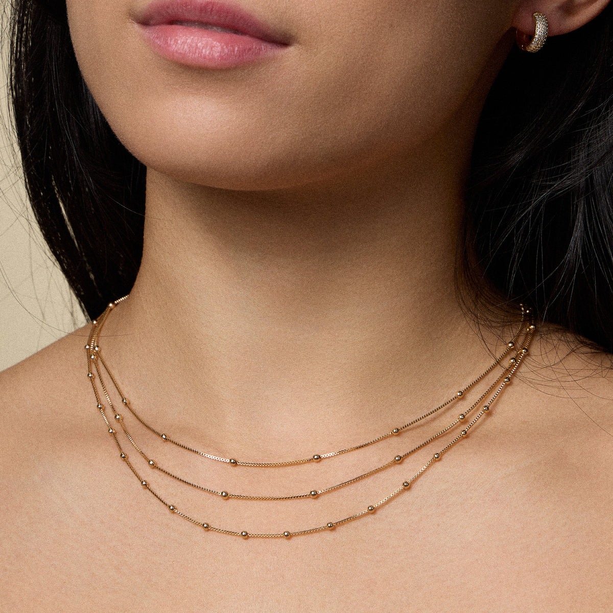 Gold Filled Layered Beaded Chain Necklace