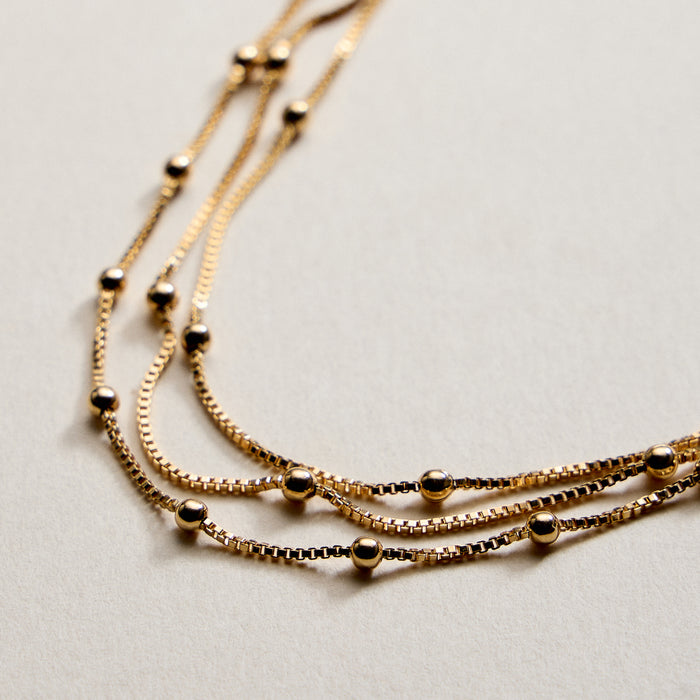 Gold Filled Layered Beaded Chain Necklace