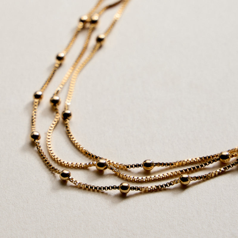 Gold Filled Layered Beaded Chain Necklace