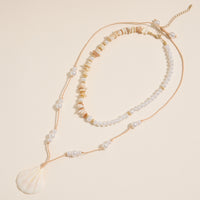 Layered Shell and Pearl Beaded Necklace