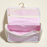 Pink Bow Print Hanging Toiletry Bag – Travel Makeup Organizer with Handle