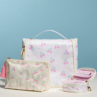 Cherry Print Hanging Toiletry Bag – Travel Makeup Organizer with Handle