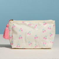 Cherry Print Cosmetic Pouch – Zipper Makeup Bag with Tassel