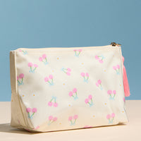 Cherry Print Cosmetic Pouch – Zipper Makeup Bag with Tassel