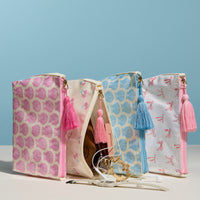 Pink Seashell Print Cosmetic Pouch – Zipper Makeup Bag with Tassel