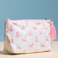 Pink Bow Print Cosmetic Pouch – Zipper Makeup Bag with Tassel