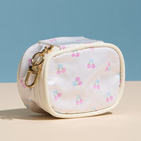 Cherry Print Mini Cosmetic Pouch with Clip – Small Zipper Coin & Accessory Bag