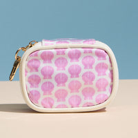 Pink Shell Mini Cosmetic Pouch with Clip – Quilted Zip Travel Coin & Makeup Bag