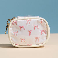 Pink Bow Mini Cosmetic Pouch with Clip – Quilted Zip Travel Coin & Bag Charm