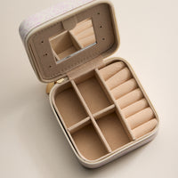 Pink Floral Travel Jewelry Case – Compact Jewelry Organizer with Mirror & Ring Slots