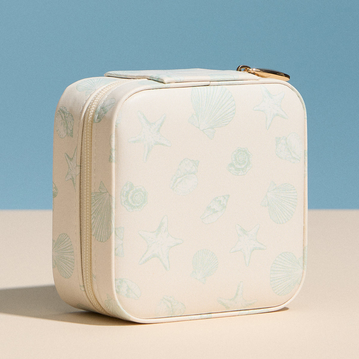 Seashell Print Travel Jewelry Case – Square Zipper Jewelry Organizer