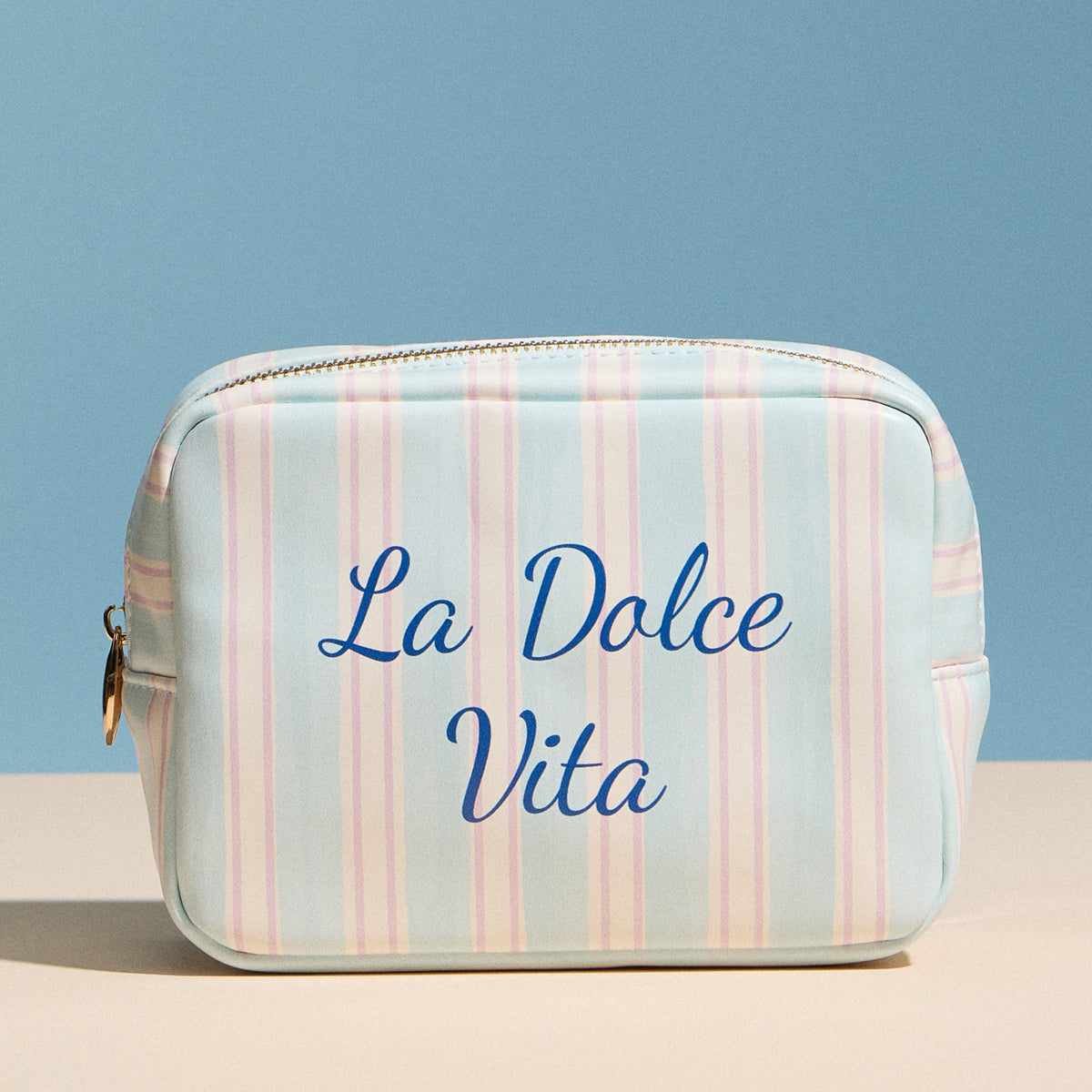 La Dolce Vita Cosmetic Makeup Bag – Striped Zip Travel Toiletry Pouch