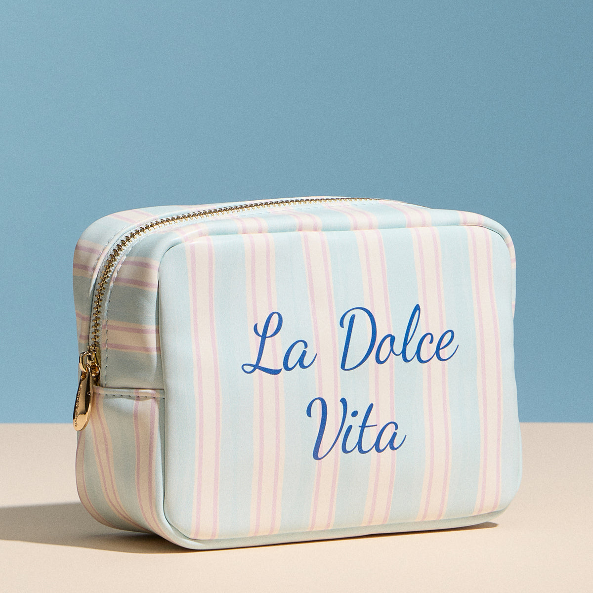 La Dolce Vita Cosmetic Makeup Bag – Striped Zip Travel Toiletry Pouch