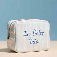La Dolce Vita Cosmetic Makeup Bag – Striped Zip Travel Toiletry Pouch