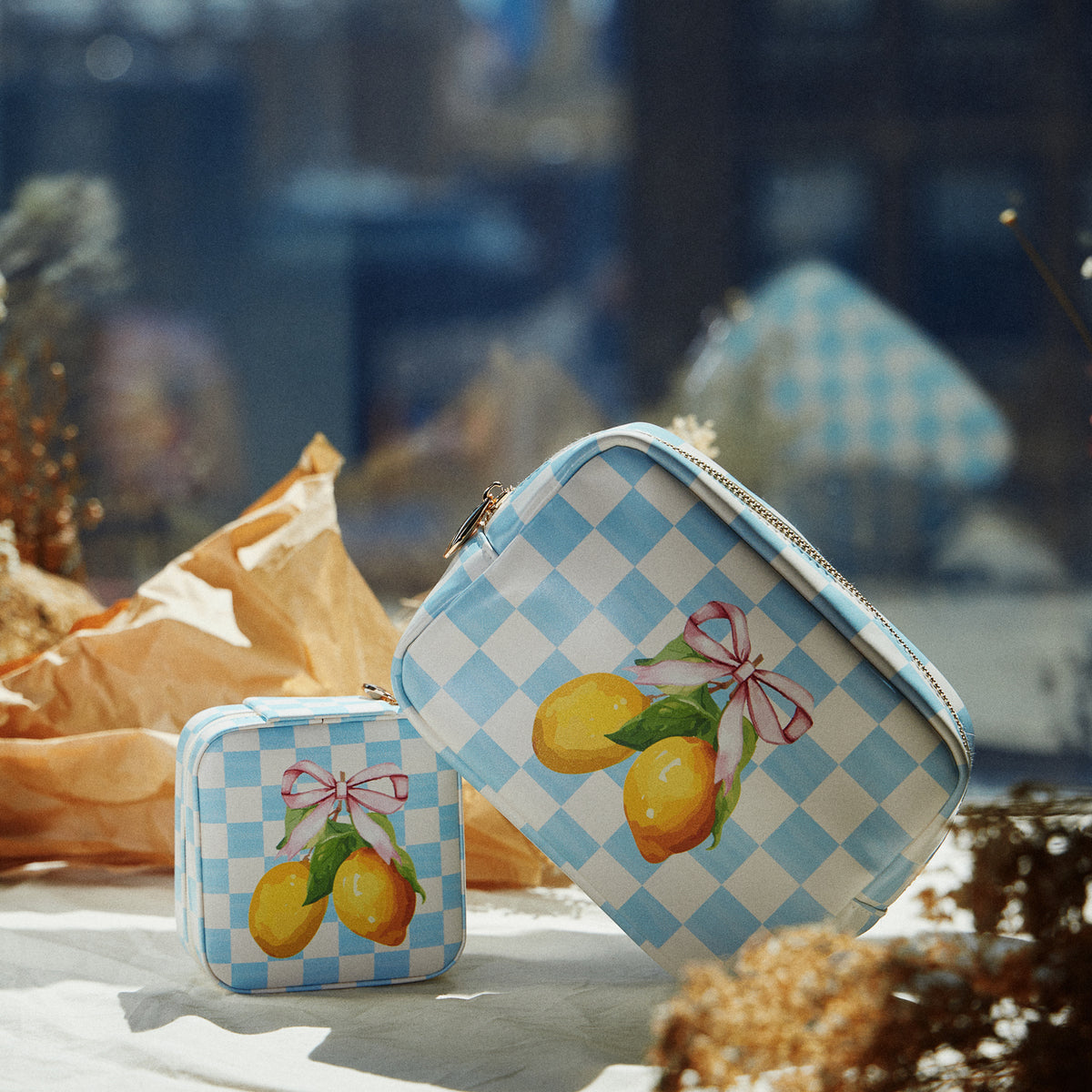 Lemon Gingham Cosmetic Pouch