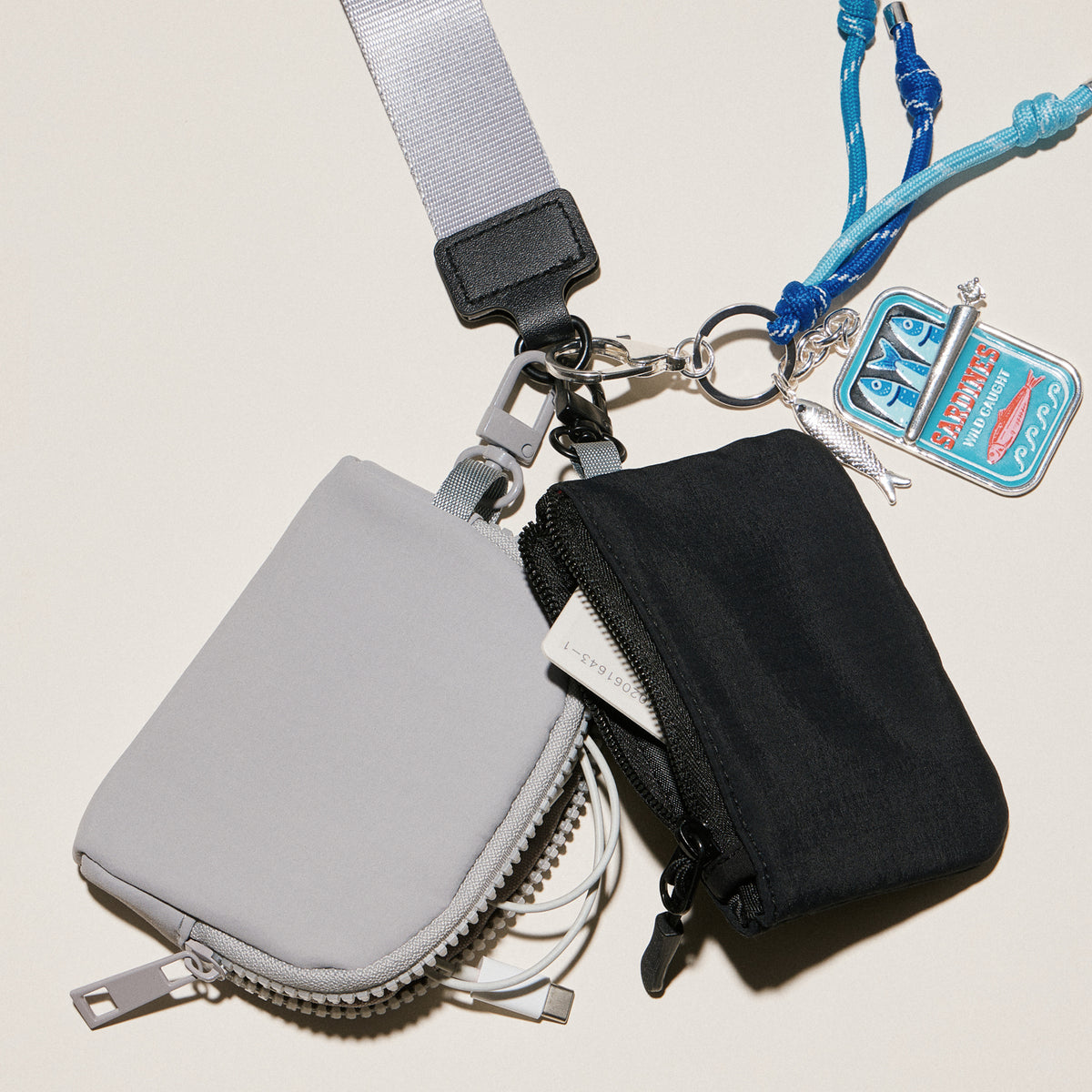 Fabric Dual Pouch Wristlet Wallet — Keychain Holder