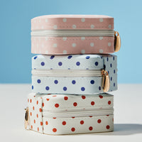 Polka Dot Travel Jewelry Case Organizer – Compact Zipper Jewelry Storage Box for Rings, Earrings & Necklaces