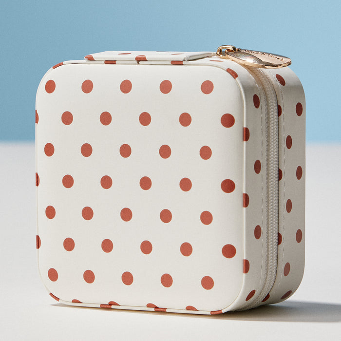 Polka Dot Travel Jewelry Case Organizer – Compact Zipper Jewelry Storage Box for Rings, Earrings & Necklaces