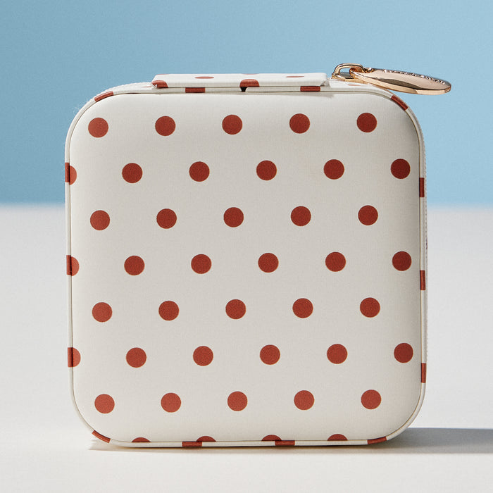Polka Dot Travel Jewelry Case Organizer – Compact Zipper Jewelry Storage Box for Rings, Earrings & Necklaces